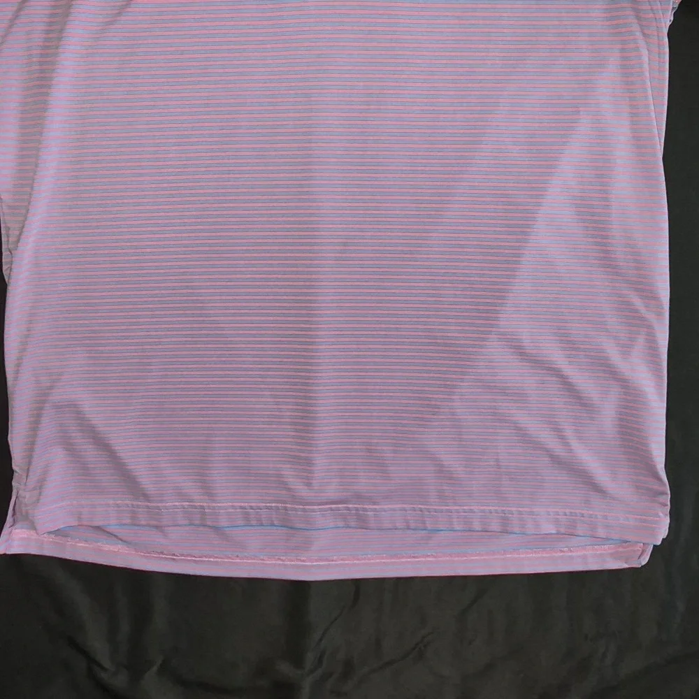 Vineyard Vines Performance Polo Short Sleeve Shirt XL Blue Pink Stripes Whale